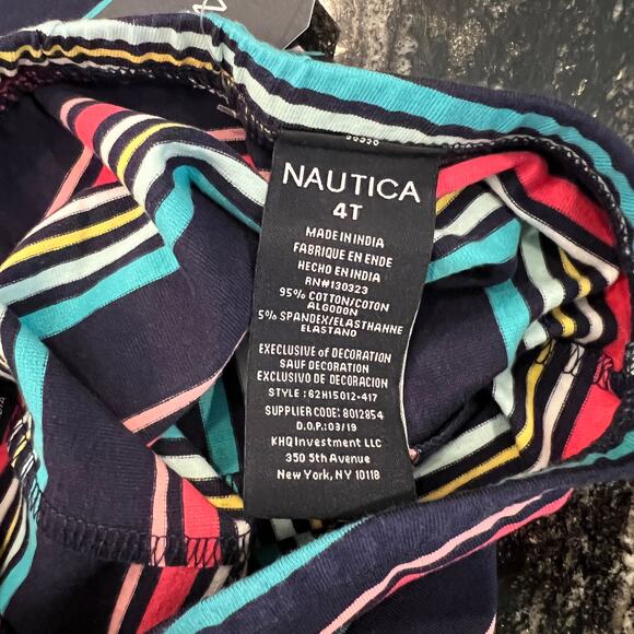 NWT Nautica Girls' Navy, Pink, Teal. White & Yellow Stripe Print Leggings - 4T - Picture 6 of 8